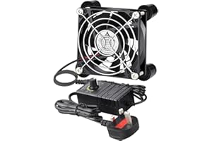 GDSTIME 80mm x 25mm 240V Computer Fan 80mm Laptop Fan With 220V AC Plug DC 4V -12V Adjustable Controller Cooling Case 4500 RPM High Performance for PC Amplifier Inverter Server Cabinet