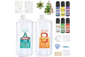 ERCorArt Epoxy Resin Kit - 1000ml/33.8oz Crystal Clear Casting Resin Kit with Droppers, Sticks, Gloves and Resin Glitter for Tumblers, Jewelry Resin, Molds, DIY Crafting Resin Kit