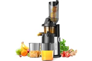AIRMSEN Juicer Machines Cold Press Slow Juicer for Fruits and Vegetables with 82mm Wide Feed Chute for Whole Fruit Juicing Quiet & Efficient BPA-Free Powerful Motor Easy to Clean - Black