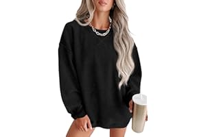 QIXING Women's Oversized Sweatshirts Casual Corduroy Jumper Tops Long Sleeve Crew Neck Pullovers Tops