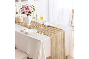 Kesfey 90x400cm Khaki Cheesecloth Table Runner 13FT Long Boho Gauze Table Runners Cheese Cloth Rustic Sheer Runner for Wedding Bridal Shower Birthday Party Dinner Table Decorations