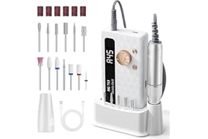 Yigowyigo 45000RPM Electric Nail Drill Machine: 13 in 1 Nail File Kit Professional Portable Rechargeable E File for Acrylic Gel Nails - 3600mmAh Battery Nail File for Manicure Salon Home, White