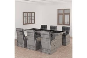 Festnight Sitzgruppe Garten Essgruppe 6 Personen Rattan Gartenmöbel Set mit 6 Stühle Polyrattan Gartengarnitur Rattanmöbel Esstisch Sitzgarnitur Gartentisch, Grau und Schwarz,7-tlg