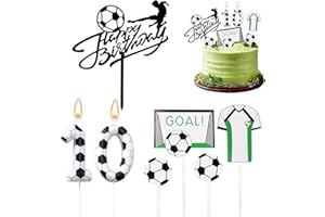 VERLUKY Geburtstagskerzen Zahlen 10,Fussball Deko Geburtstag Kinder,10 Geburtstag Junge Kuchendeko,Kuchen Deko Fußball,Fussball Geburtstagdeko