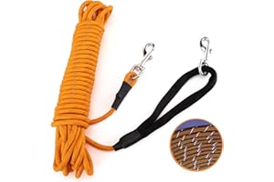 PETTOM Longe Chien 3m 5m 10m 15m 20m, Laisse Chien Longue avec 2 Mousquetons, Longe Corde d'attache Réfléchissante, 5m, Orange