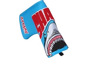 BIG TEETH Golf Club Wood Head covers for Driver/Fairway/Hybrid/Putter 1FH Elastic Closure Blue PU Leather Towel Embroidery Process Shark Embroidery