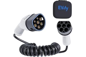 EVify Typ 2 Spiralladekabel 11kW 5M 16A für Elektroauto & Hybrid inkl. Kabeltasche • Spiralkabel 3 phasig für EV PHEV • Platzsparend, geeignet für alle E Autos Modell 3 S X Y, ID3, ID4, ID5