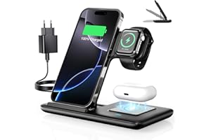 Vunzo 3 in 1 Caricatore Wireless Stazione, 18W Ricarica Rapida Wireless Phone Charger Stand per iPhone 15/14/13/12/11/Pro/Max/XS/XR/X/8/Plus, Apple Watch 9/8/7/6/SE/5/4/3/2 e per 3/2/Pro casa