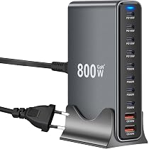 Caricatore USB-C GaN3 Da 800W Con 8 Porte USB-C E 2 USB-A – Ricarica Rapida Per Laptop, IPhone 16/15, Galaxy, PS5 – Compatto Da Viaggio