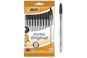 BIC Cristal Original - Stylos-Bille Pointe Moyenne (1,0 mm) - Certifiés NF Environnement - Noir, Pochette de 10