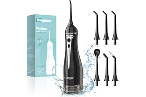 Leominor Water Flosser for Teeth Cordless, 300ML Oral Irrigator Dental with High Pressure 6 Jet Tips, USB-C Tooth Flosser Electric for Teeth Brace, Dental Jet Flosser for Home Travel Use (Black)