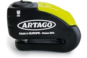 ARTAGO 30X10 Antivol Moto Haut de Gamme, Bloque Disque avec/sans Alarme Don't Touch 120dB +LED, Homologué SRA & Sold Secure Gold, Exclusif Blindage Serrure Anti-Perçage 5mm, Double Verrouillage 10mm