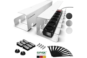 Königwerk Kabelkanal Schreibtisch fürs Kabel Management - Inkl. Zubehör - Tisch Kabelführung Kabelmanagement durch Kabelschacht - Cable Organizer Desk, Weiß