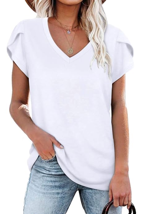 Chemisier Femme Décontracté Manches Courtes - Col V, 2 Poches, Grande Taille Disponible - T-shirt Tendance Pour Quotidien Ou Uniforme - 5