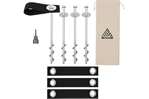 MIGHTYPHINE Trampoline Anchors High Wind Heavy Duty 12" Set of 4 with Straps, Drill Bit - Anchor Kit - Trampoline Stake Anchors High Wind - Ground Anchors - Wind Stakes - Ground Stakes