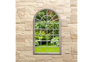 CHARLES BENTLEY Outdoor, Athens Arch Mirror, Natural Colour, Rust Proof, Water Resistant, Wall Mounted, Shatterproof, Hanging Hook, Wrought Iron, Glass, Decorative, Garden, Indoor (75x4x131cm)