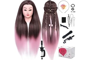 ‎TOPDIRECT TopDirect Frisierkopf, 75 cm/ 29.5 Zoll Übungskopf Friseur, Frisurenkopf 100% von künstlichen Haare, Puppenkopf zum Frisieren mit Flechthilfe & Halterung, Rosa + Braun