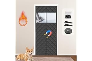 HOMGEN Magnetic Thermal Insulated Door Curtain for Winter - 87x208cm Visible No Drilling Door Covers - Thickened Cold Resistant Door Screen with Snap - Soundproofing Front Curtain for Bedroom