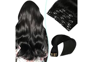 ‎VINBAO VINBAO Clip in Haarverlängerung Schwarzes Haar Clip in Echthaarverlängerung Clip in Verlängerung Langes gerades Echthaar #1 Schwarzer Clip ins Doppelschuss Clip in Haar 20in 6pcs 120g (#1,50cm)