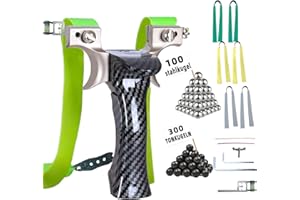 NWIWI Zwille Steinschleuder Profi Für Jagd Slingshot Griff aus Luftfahrtaluminium Sport Outdoor Professionelle Schleuder Set mit 6 Ersatzgummi+300 Tonkugeln+100 Stahlkugeln