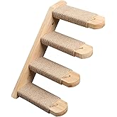 FUKUMARU Wall Mounted Cat Climbing Rack, Made of Rubber Wood, Cat Ladder with Jute Scratcher for Cats, Perch Platform Supplie