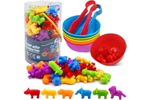 SLETIE Montessori Counting Rainbow Toys, Matching Game with Sorting Bowls, Tweezers, Color Sorting and Math Skills Game Educational Learning Toys & Gifts for Children 3 4 5+ Years