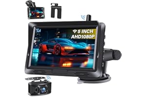 AIRPUXEM Stabiles Signal Rückfahrkamera Kabellos AHD 1080P Drahtlose Rückfahrkamera Auto mit 5 Zoll Monitor mit Rückfahrkamera Funk Kein Bohren DIY Hilfslinie Einfache Installation für DC 12-24V Auto SUV LKW
