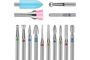 DEPVKO Set di 14 punte per trapano per unghie, punte professionali in carburo diamantato da 3/32 '' per rimuovere cuticole, punte rotanti per unghie e manicure in gel acrilico (argento)