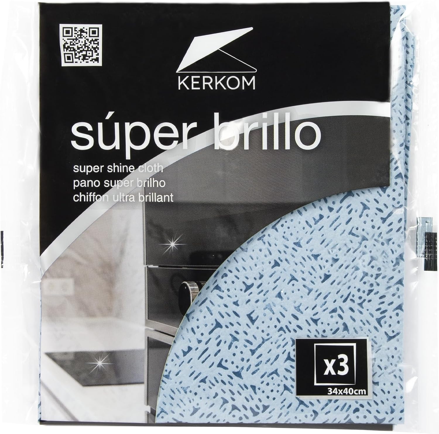 KERKOM Bayetas Super Brillo 34 x 40 cm – Pack 3 Unidades | Doble Textura Meltblown Ultrafin | Súper Absorbentes y Sin Pelusas | Especial para Cristales, Vitrocerámica y Metales