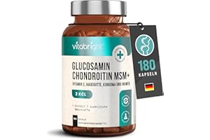 ‎VITABRIGHT Glucosamin Chondroitin Hochdosiert - 180 Gelenkkapseln | Knorpelaufbau Gelenkskomplex Mit Glucosaminsulfat, Kurkuma, Ingwer, Hagebutte | MSM Glukosamin-Chondroitin Hochdosiert | 3 Monate | VitaBright