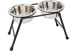 Classic Pet Products Double Feeder High Stand with 2 x 900 ml Stainless Steel Dishes, 220 mm Tall | Raised Double Dog Bowl | Durable Metal Frame | Easy Clean Removable Bowls