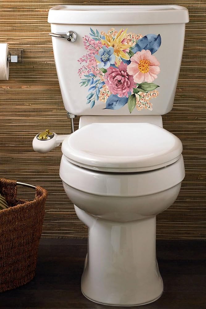 Sulu Boya Mor Pembe Lila Güller Klozet Sticker Banyo Sticker