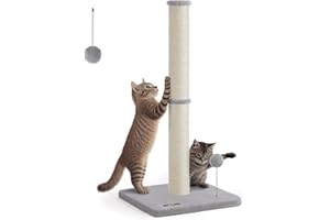 Feandrea Kratzbaum, 85 cm hoch, Kratzsäule, Katzenbaum, Kratzstamm für Kätzchen und Normale ausgewachsene Katzen, Sisalstamm, mit Plüschball und Glocke, Taubengrau PCA040G01