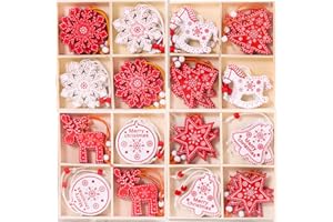 YYDSXK 48 PCS Adornos de Madera, 8 Patrones Colgantes para Árboles de Navidad con Cuerda, como Decoración navideña, Etiqueta de Regalo