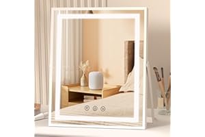 ‎FUNTOUCH FUNTOUCH Kosmetikspiegel mit Beleuchtung Groß, Schminkspiegel mit Licht, 3 Farbtemperatur Verstellbares, 360° Drehung, Touch Steuerung, Plug-in, Makeup Spiegel für Zuhause(weiß)