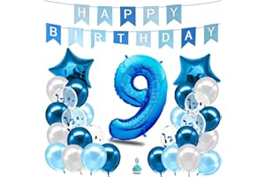 envami® Decorazioni Compleanno 9 anni Bambino Blu - Kit Palloncini Compleanno 9 anni - Festoni Compleanno Bambino - 9anni Di Compleanno - Palloncini 9 anni Compleanno - Addobbi Compleanno Bambino 9