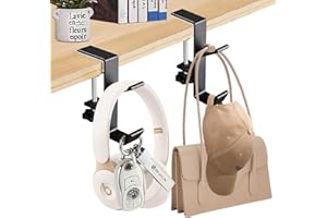 RXKFIGX Headphone Hanger with Double Hooks Adjustable Desk Edge Hook Desk Clamp Bag Hook Metal Headphone Hook Under Desk Hanger Holder for Reduce Desk Clutter Table Desk Table Hanging Storage