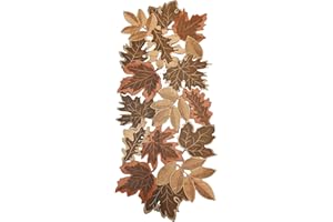TELAIN Bieżnik na stół z haftowanymi liśćmi jesienią 91 cm na dożynki i jesienne dekoracje (40 x 90 cm, liście klonu w kolorze kawy)
