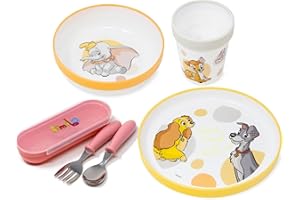 damaloo Classics Set Svezzamento Prima Pappa Antiscivolo con Posate. Piattino pappa svezzamento, ciotola, tazza, posate con custodia. Set pappa bambina riutilizzabile 5 pz - BPA Free