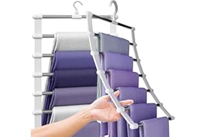 Bosmsaslad 2 Pcs Perchas Pantalones Ahorra Espacio, Antideslizantes Plegables 6 en 1 Perchas Pantalones, Jeans Multiple Acero Inoxidable Multifuncionales, Gancho Giratorio 360° Soporte Pantalones