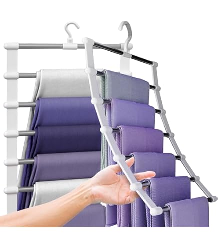 3 Cintres Gain De Place Pour Pantalons - Peu Encombrants, Pliables, Jusqu'à 6 Pantalons Par Cintre, Blanc