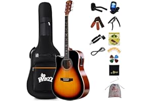 Winzz Guitare Électro-acoustique 4/4 pour Gaucher, Guitare Acoustique de 41 Pouces pour Adultes Débutants avec Égaliseur 4 Bandes (Dreadnought, Sunburst Brillant)