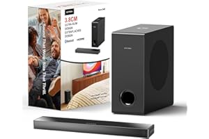ULTIMEA Sound Bar for TV with Subwoofer, Deep Bass Ultra Slim Soundbar, 2.1ch Soundbar for TV, EQ Adjustable, Bluetooth 5.3 TV Sound Bar, Game Mode Perfect for PC, HDMI ARC/OPT/AUX/USB, Nova S40