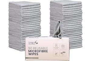 PARAGON MICROFIBRE PARAGON Mirofibre 50 Reusable Wipes, Pack of 50, Cloth Size:30 x 30cm, Lint Free, Car Cleaning, Window & Glass, Dusting, Multipurpose, Grey