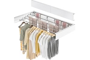GROWNEER 100 cm x 40 cm x 10cm Wall Mounted Clothes Airer Retractable Foldaway Laundry Clothes Drying Rack 30kg Capacity With 5 Rods for Indoor Outdoor Saving Space (White)