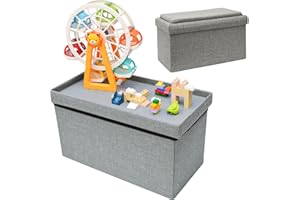 DuneDesign Kinder Aufbewahrungsbox mit Bauplatte im Deckel - 53x27x30 Sitzbank - Baustein Spieltisch Kompatibel mit Lego