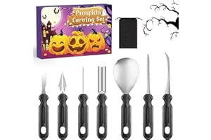 YAVOCOS Halloween Kürbis Schnitzset - 7 Stück Kürbis Schnitzmesser Set Professionelle Schnitzwerkzeug Kürbis mit Aufbewahrungstasche Edelstahl Kürbisschnitzwerkzeuge für Halloween Dekoration DIY