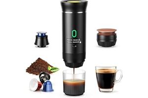 Yospinber Cafetière Portable 3 en 1, Cafetiere Rechargeable Expresso Machine a Cafe compatible avec capsules Ness-preso, Dolce-Gusto et café moulu, pour Bureau, Maison, Voyage