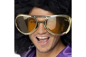 Smiffy's- Smiffys Occhiali giganti Anni '70 da Rocker, Assortiti Ultra Light Custodia in Neoprene per Adulti, Dorato, 31055