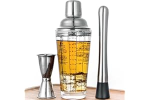 UMIKAkitchen Shaker in acciaio inox con ricetta, set di misurini Jigger Muddler, per Martini shaker professionale e barman